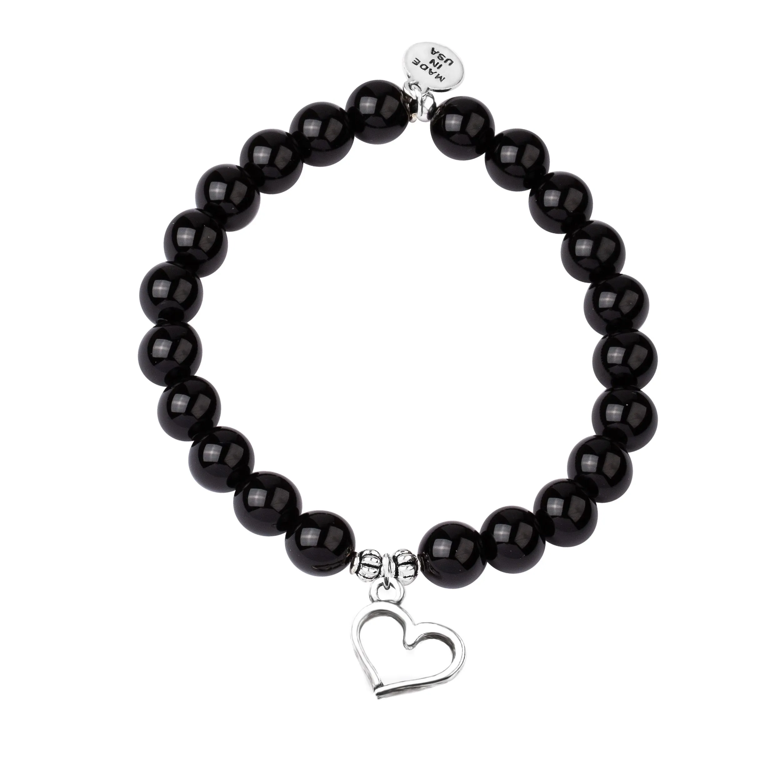 Heart | Stone Beaded Charm Bracelet | Onyx