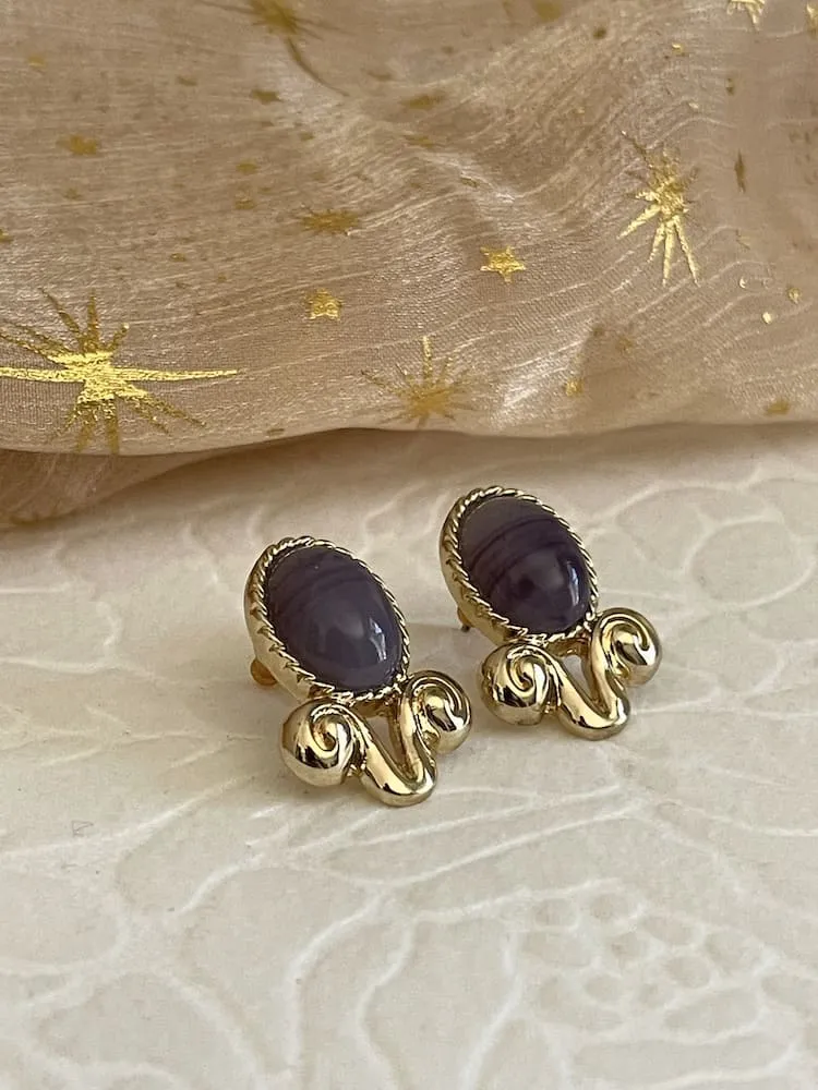 Historically Inspired Golden Filigree Earrings in Purple Chalcedony