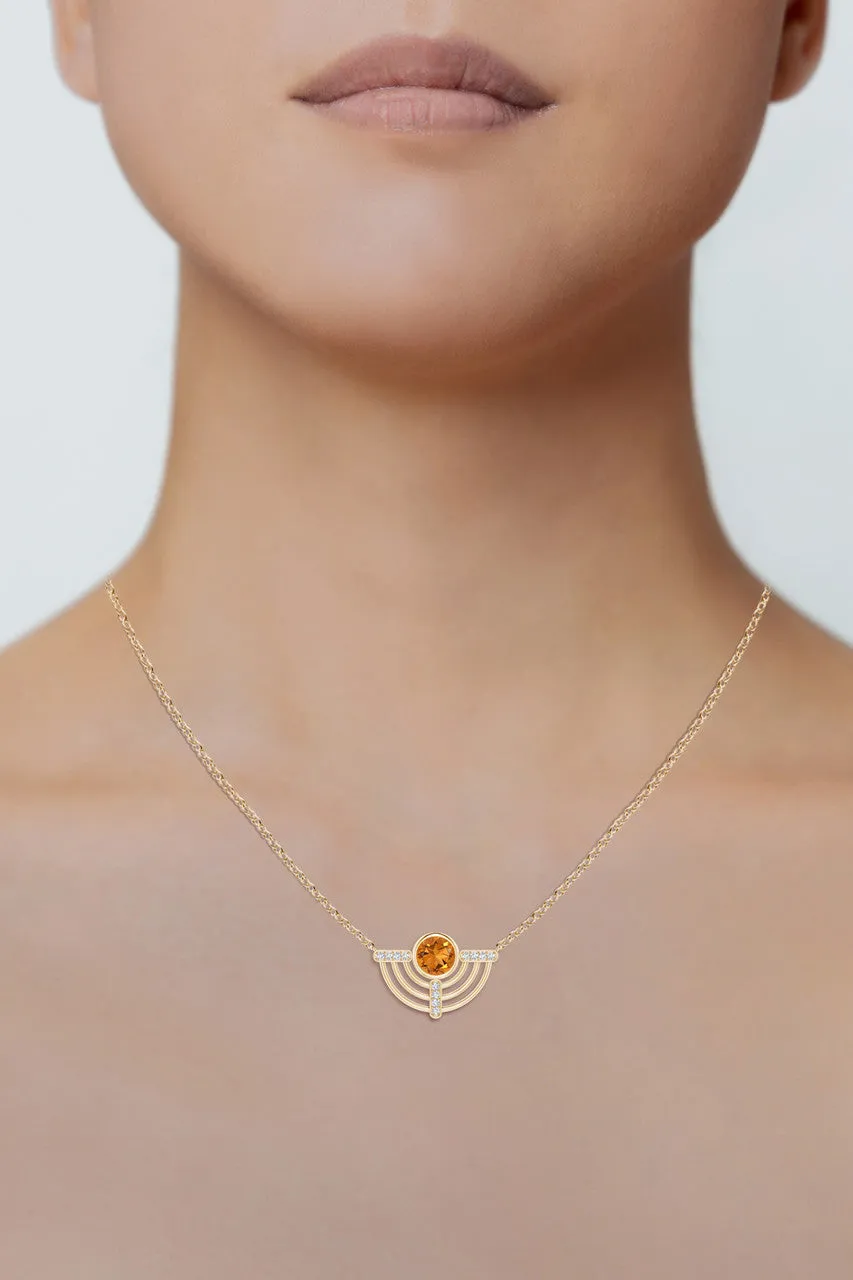 Infinity Half Concentric Circle 14K Gold and Citrine Pendant Necklace