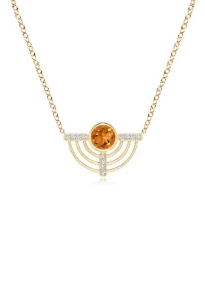 Infinity Half Concentric Circle 14K Gold and Citrine Pendant Necklace