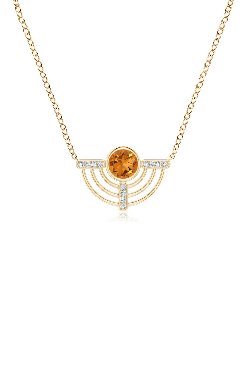 Infinity Half Concentric Circle 14K Gold and Citrine Pendant Necklace