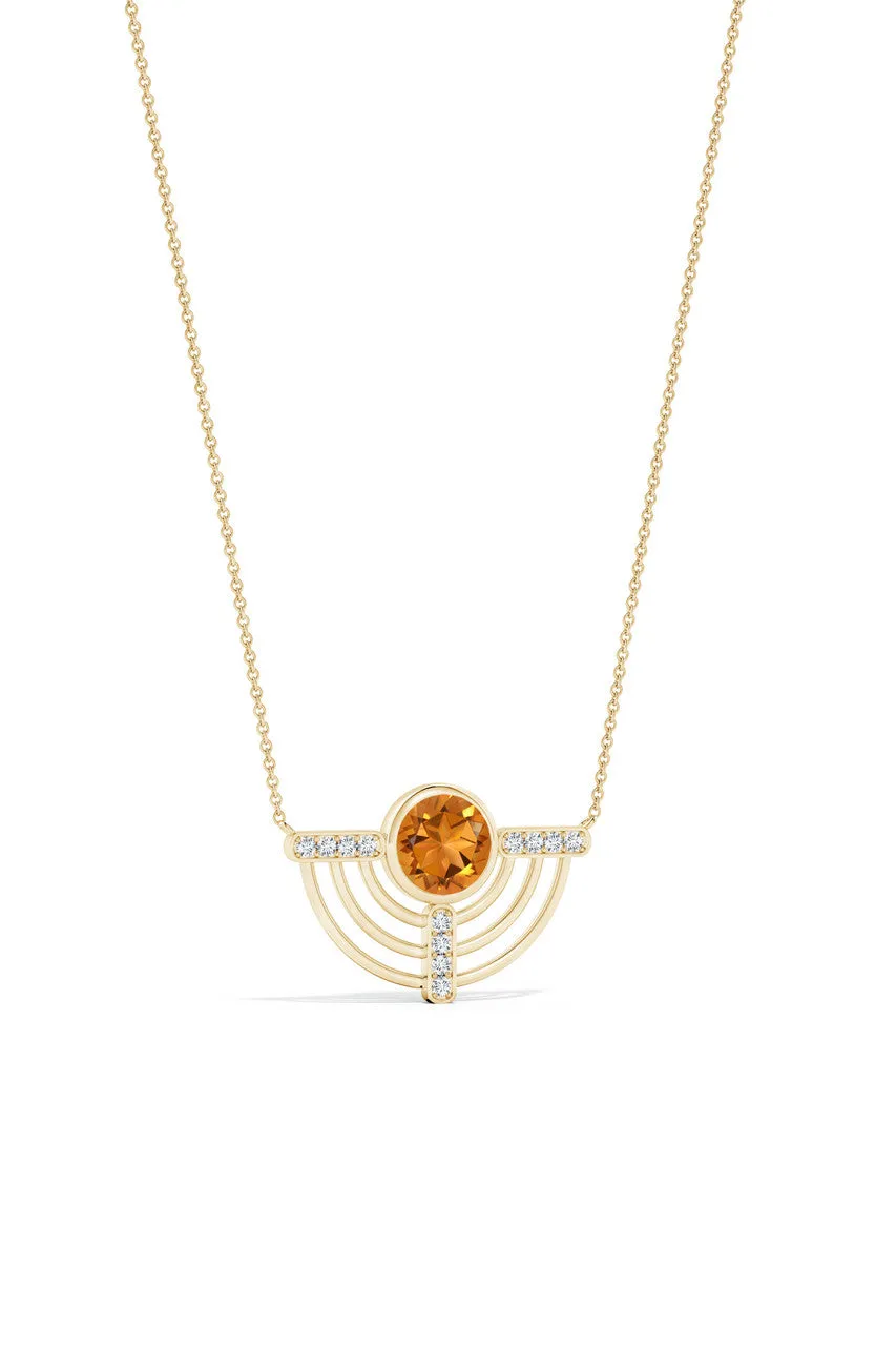 Infinity Half Concentric Circle 14K Gold and Citrine Pendant Necklace