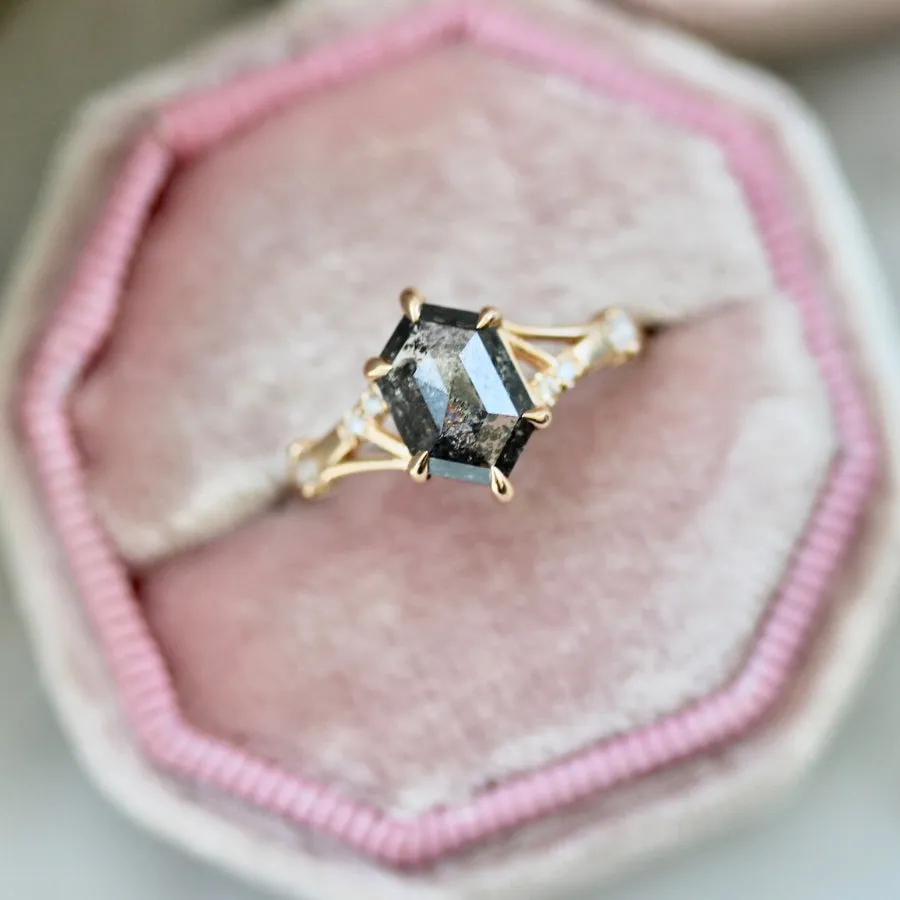 Lana Salt and Pepper Hexagon Rose Cut Diamond Ring