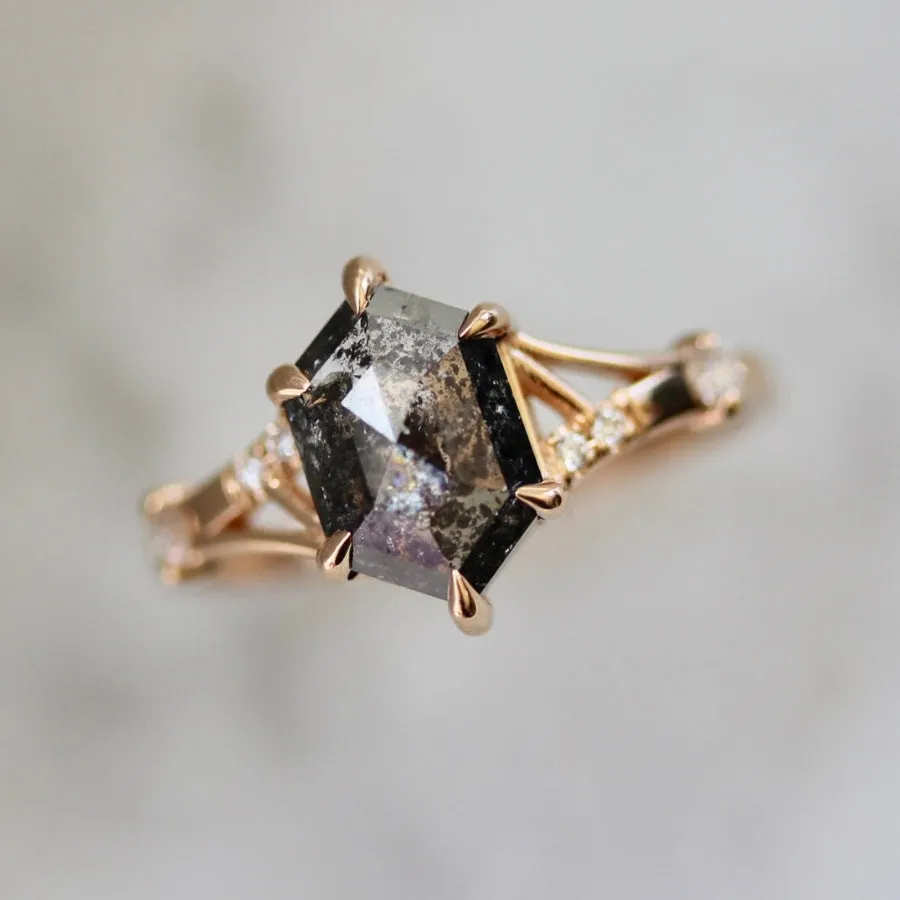 Lana Salt and Pepper Hexagon Rose Cut Diamond Ring