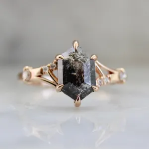 Lana Salt and Pepper Hexagon Rose Cut Diamond Ring