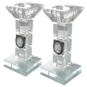 Large Crystal Shabbat Candlesticks 6" Set of 2