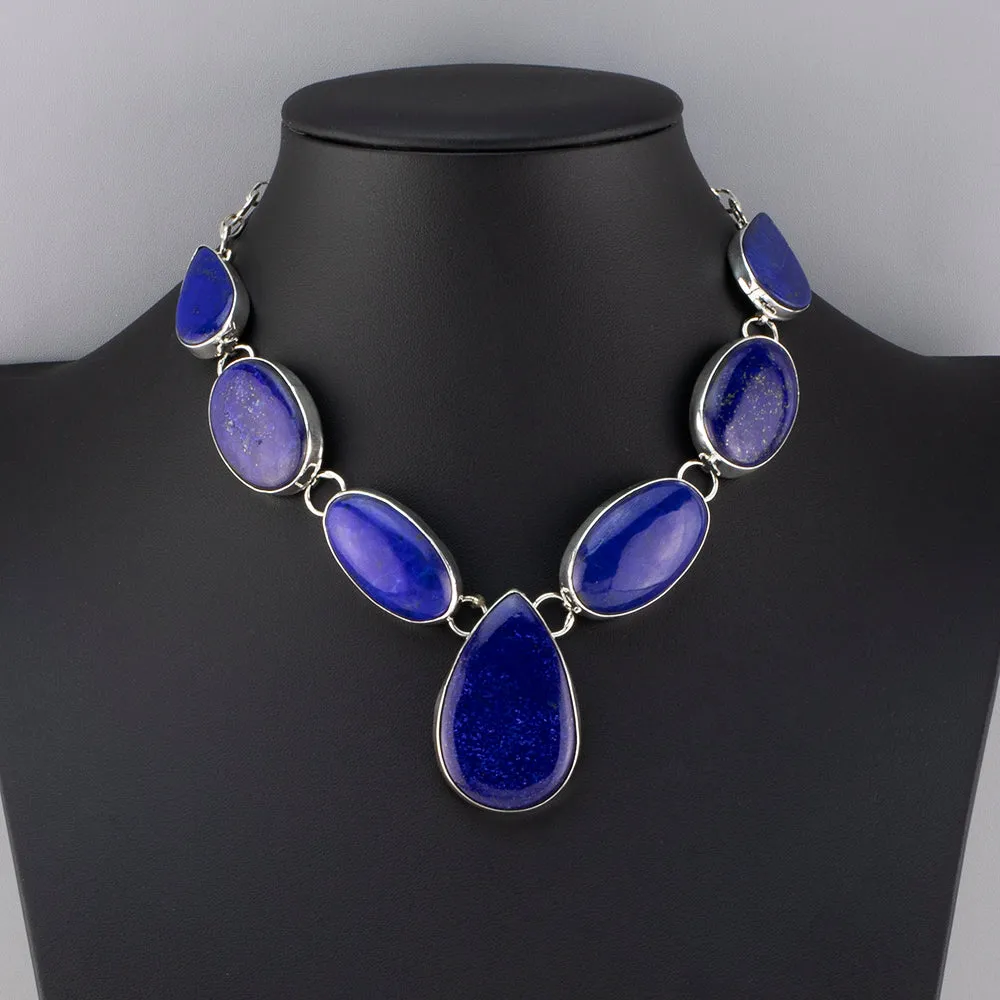 Large Genuine Lapis Lazuli Statement Necklace