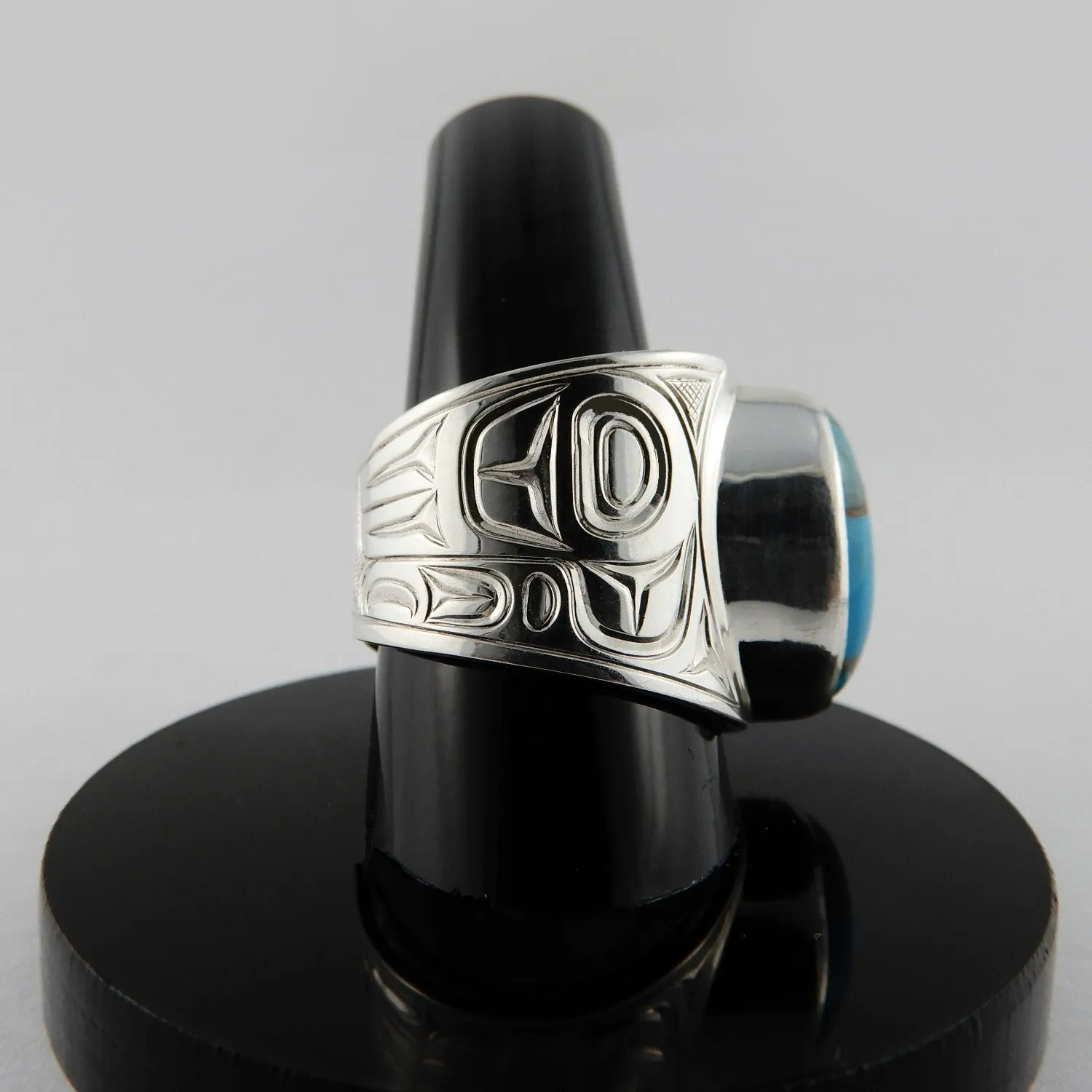 Large Silver and Turquoise Pyrite Signet Ring