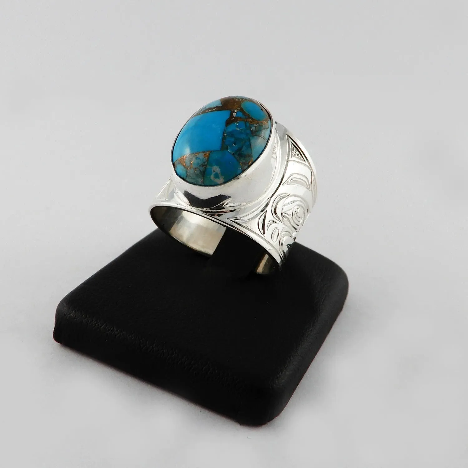 Large Silver and Turquoise Pyrite Signet Ring