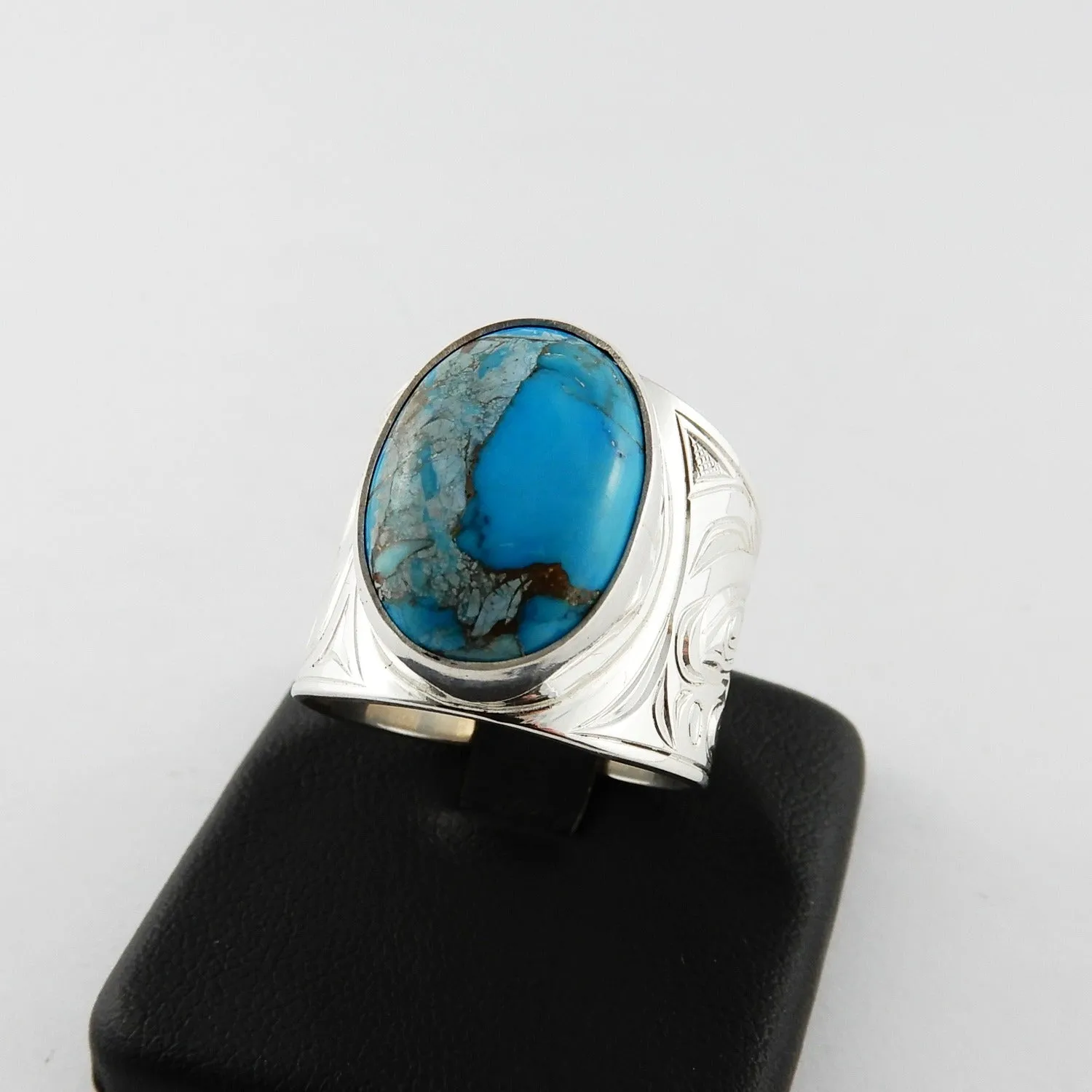 Large Silver and Turquoise Pyrite Signet Ring