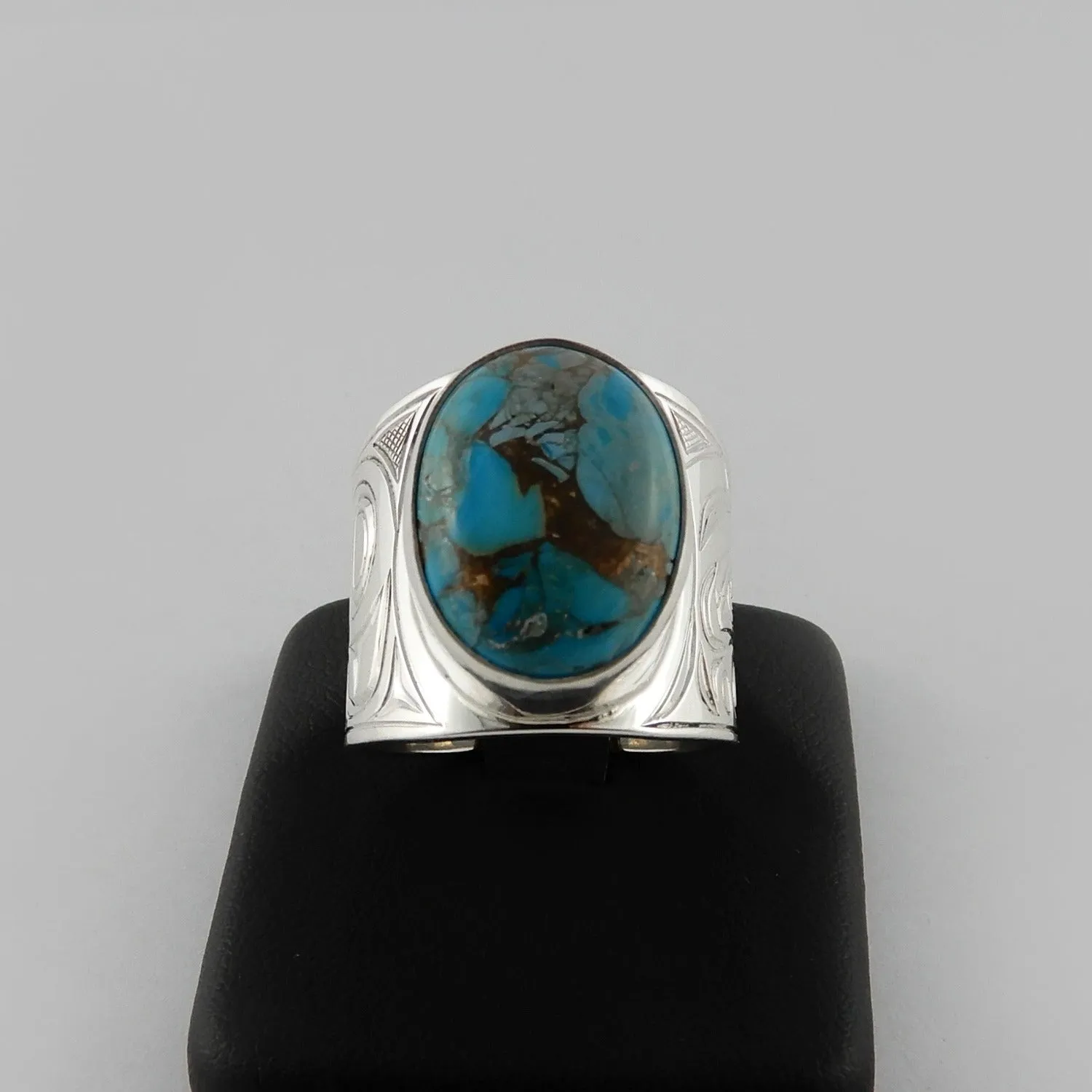 Large Silver and Turquoise Pyrite Signet Ring