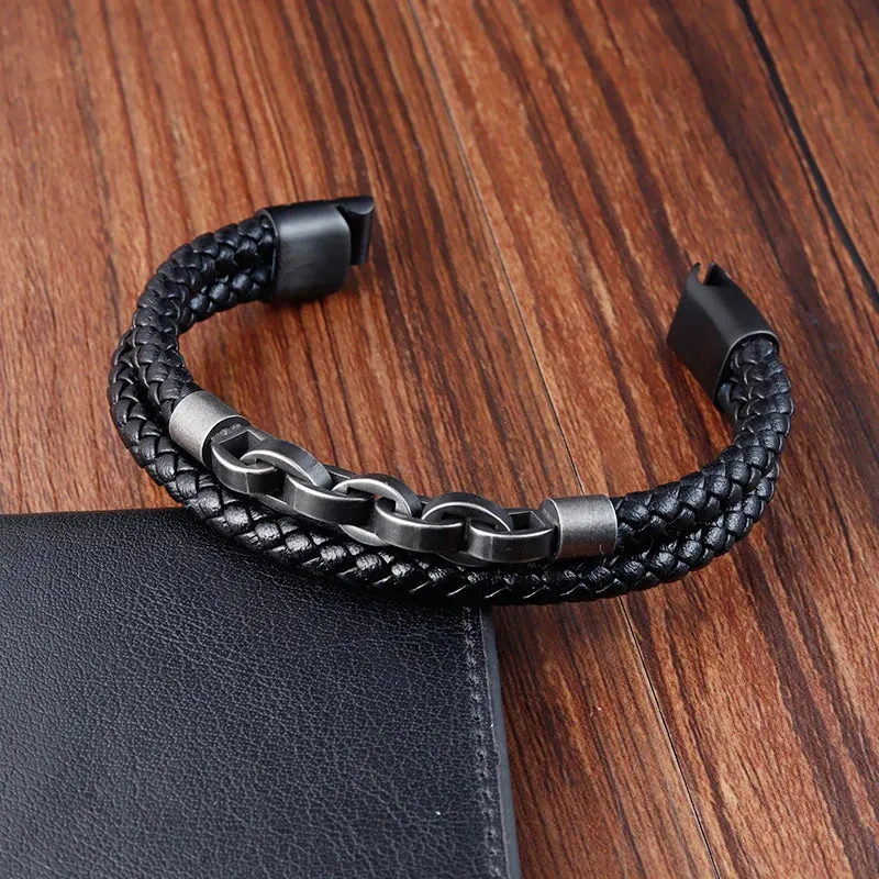 Leather Bracelet Infinity Shape Special Popular Pattern Men's Bracelet for Men Stainless Steel Jewelry Accessories Gift