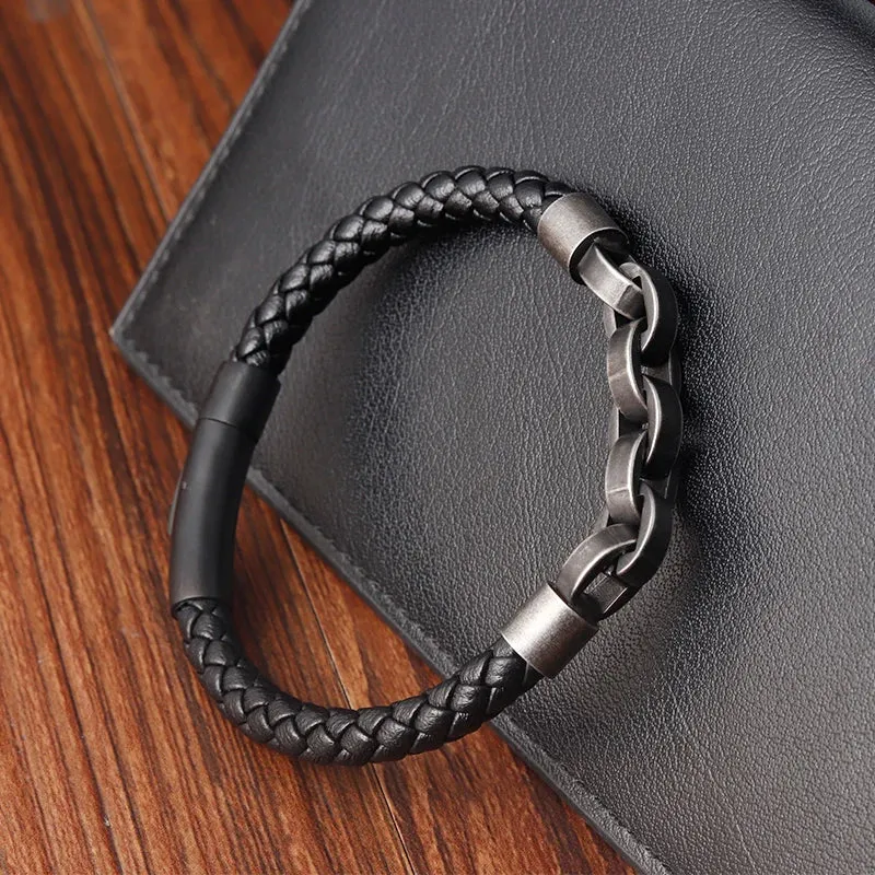 Leather Bracelet Infinity Shape Special Popular Pattern Men's Bracelet for Men Stainless Steel Jewelry Accessories Gift