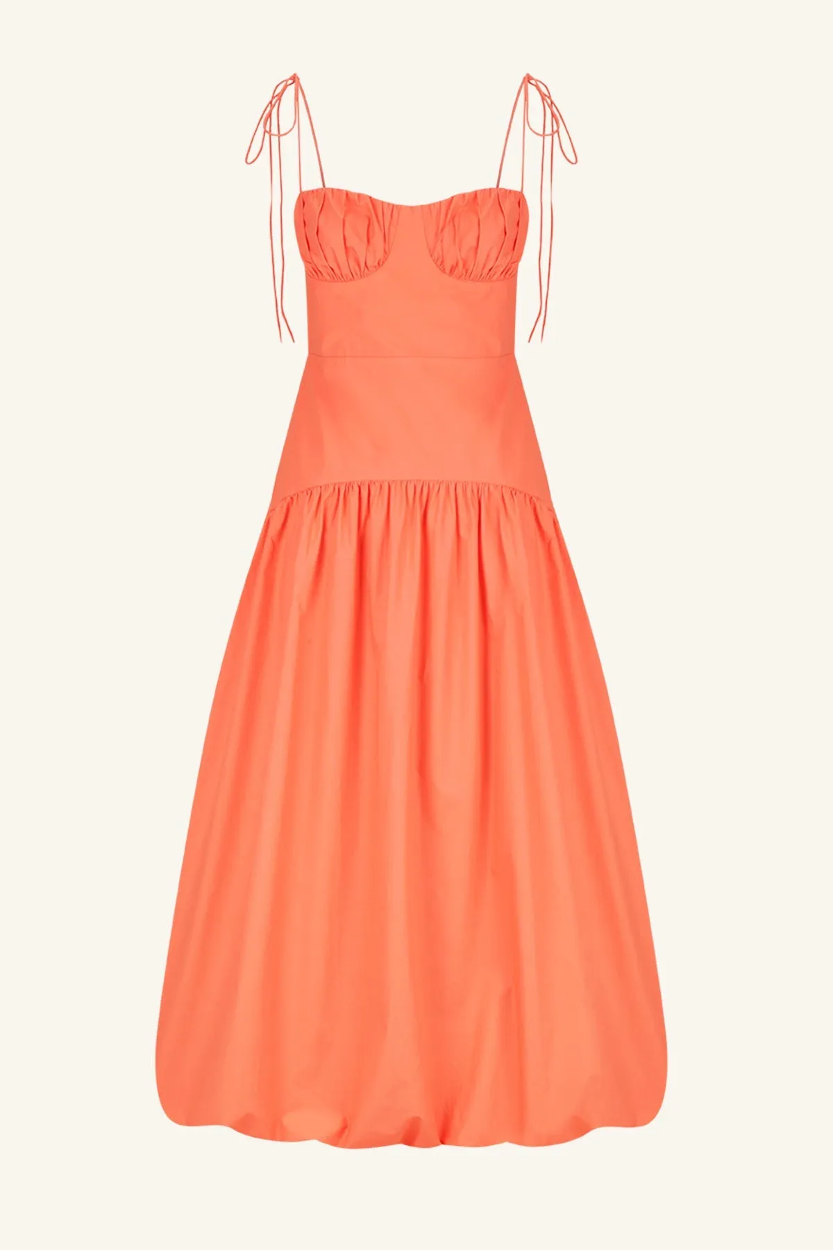 MAIORI GATHERED BUBBLE MIDI DRESS - CORAL