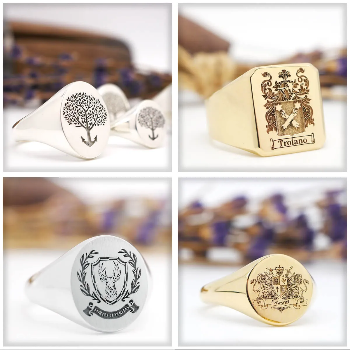 Men's Oval Signet Ring - Large - Laser Engraved Family Crest / Logo