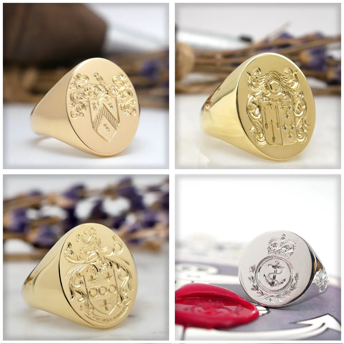 Men's Round Signet Ring - Extra Large - Hand Engraved Family Crest / Logo