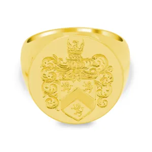 Men's Round Signet Ring - Extra Large - Hand Engraved Family Crest / Logo