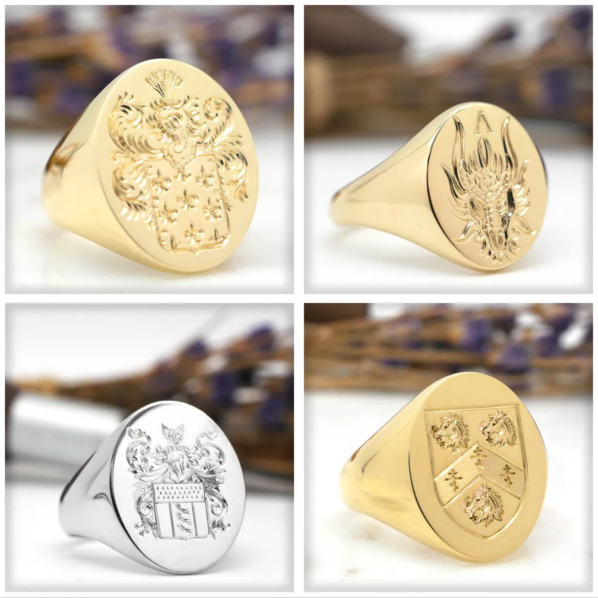 Men's Round Signet Ring - Extra Large - Hand Engraved Family Crest / Logo