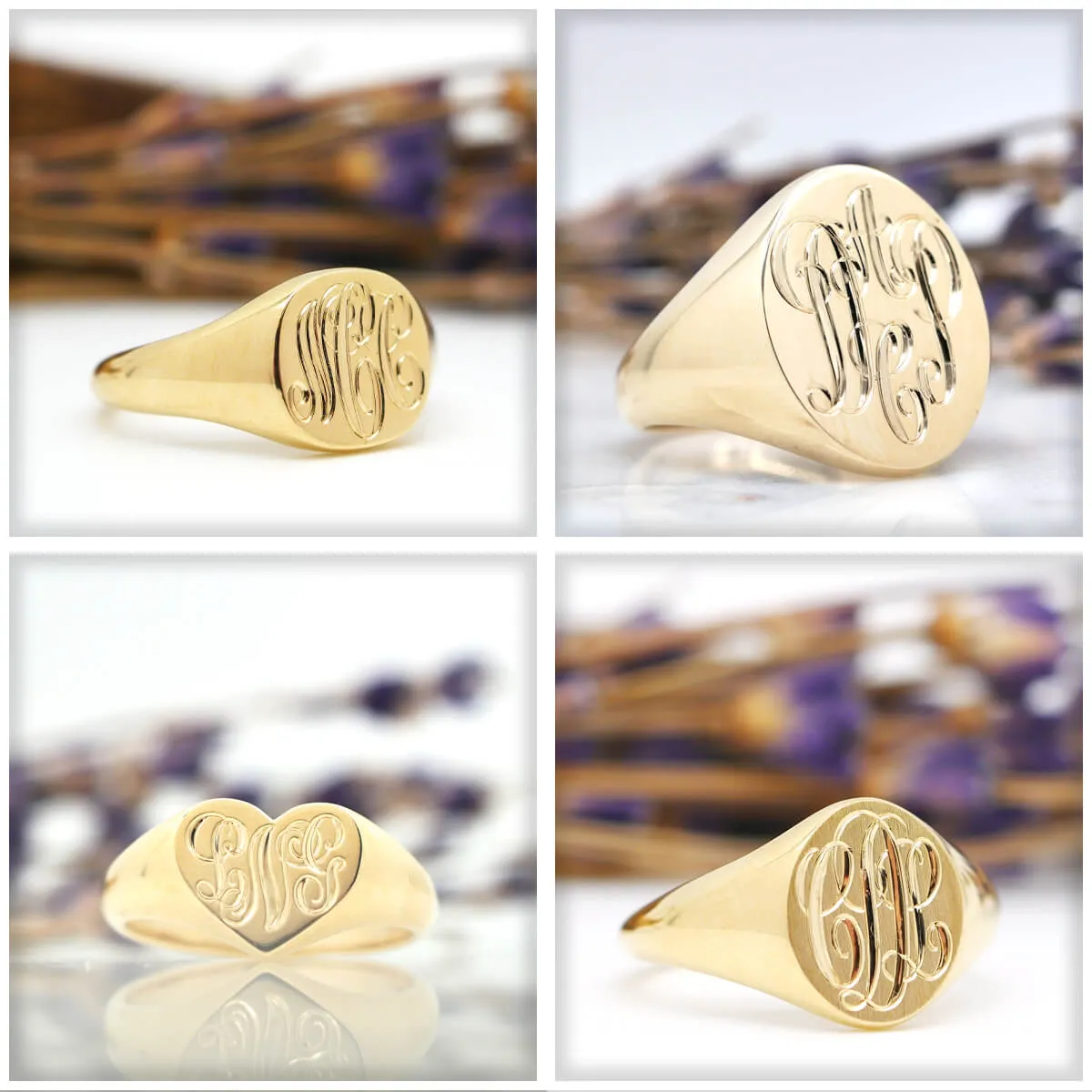 Men's Square Signet Ring - Medium - Hand Engraved Script Monogram