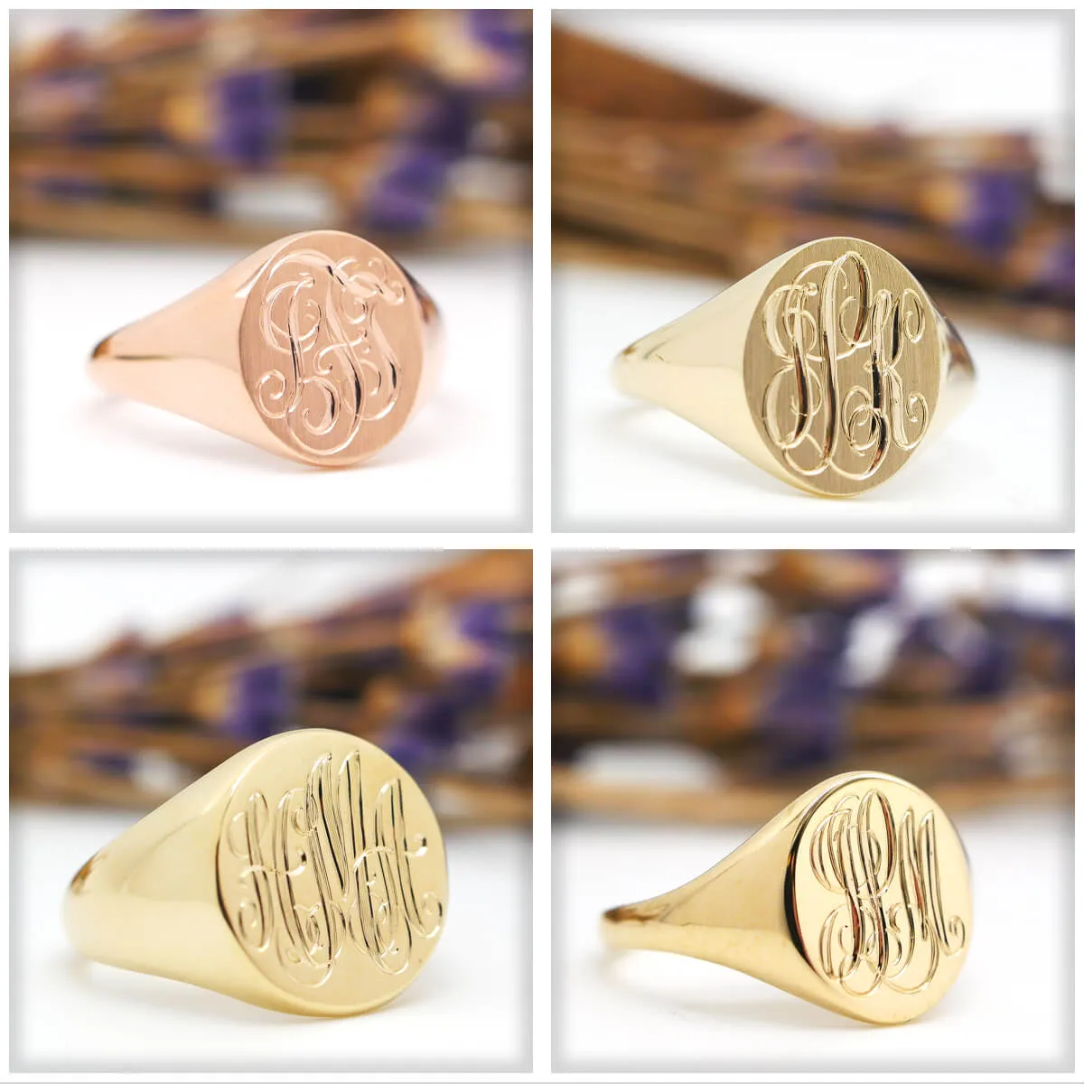 Men's Square Signet Ring - Medium - Hand Engraved Script Monogram