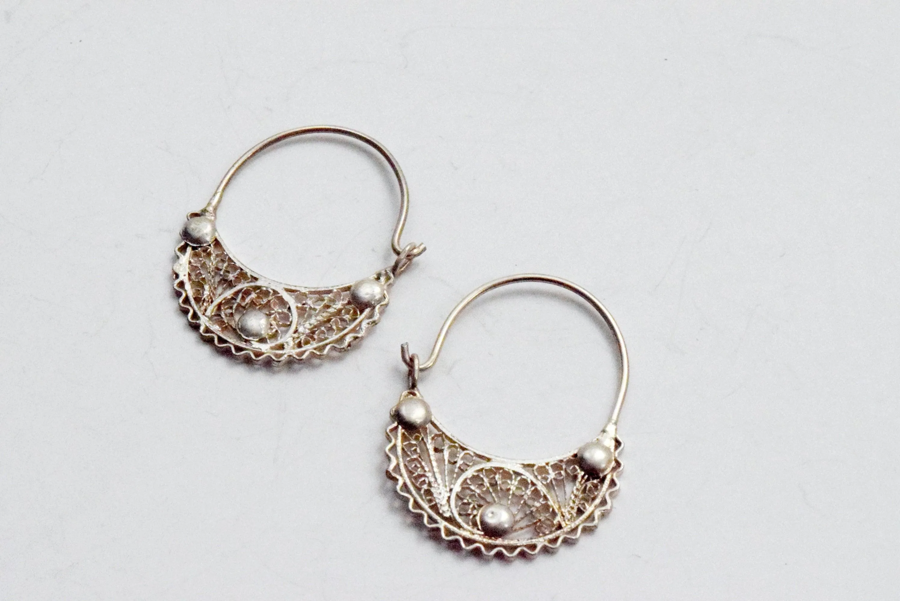 Middle East Silver Filigree Hoop Earrings