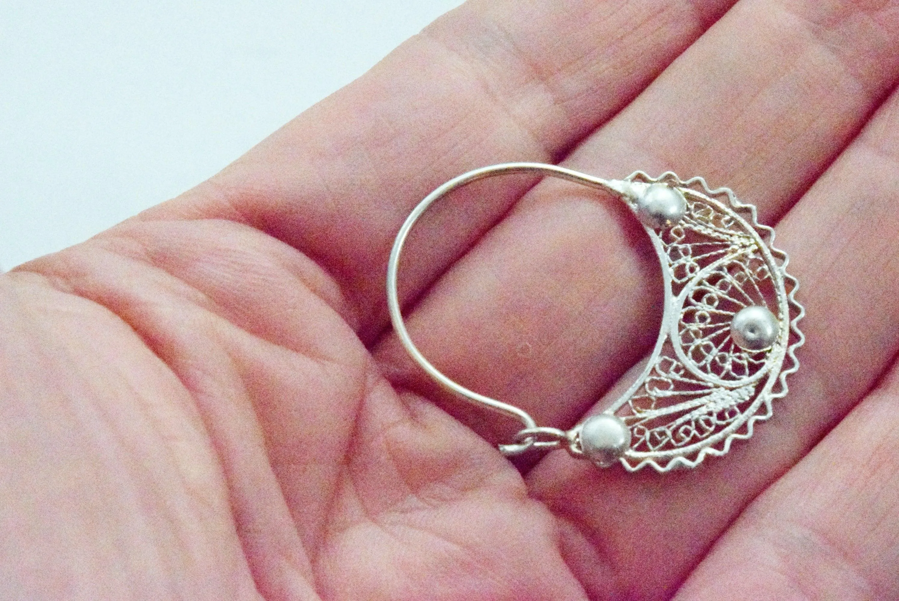 Middle East Silver Filigree Hoop Earrings