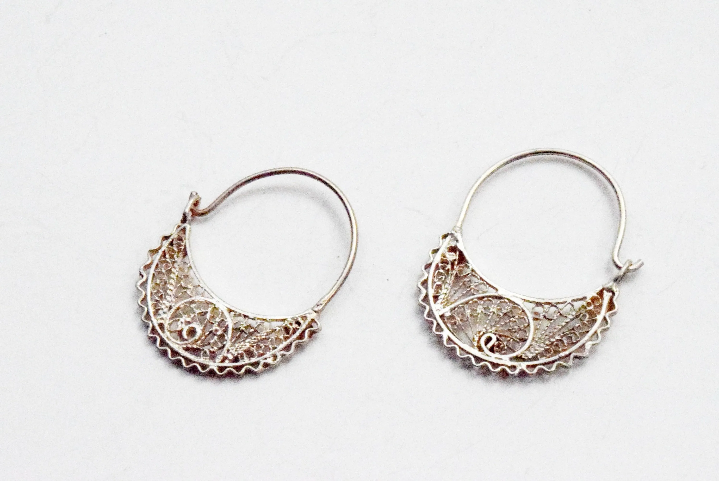 Middle East Silver Filigree Hoop Earrings