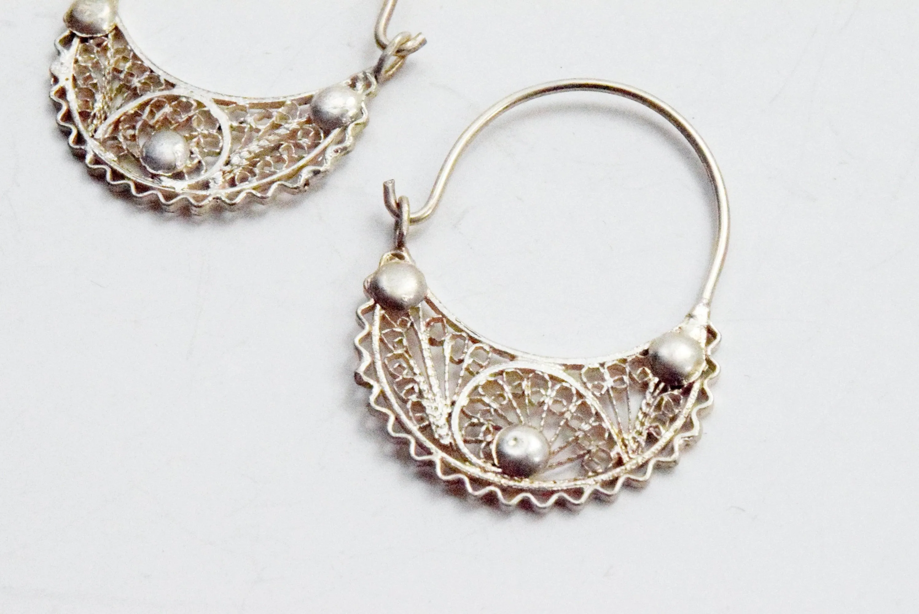 Middle East Silver Filigree Hoop Earrings