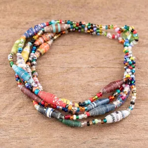 Multicolored Paper Beaded Bracelet - Bonds of Friendship  | NOVICA