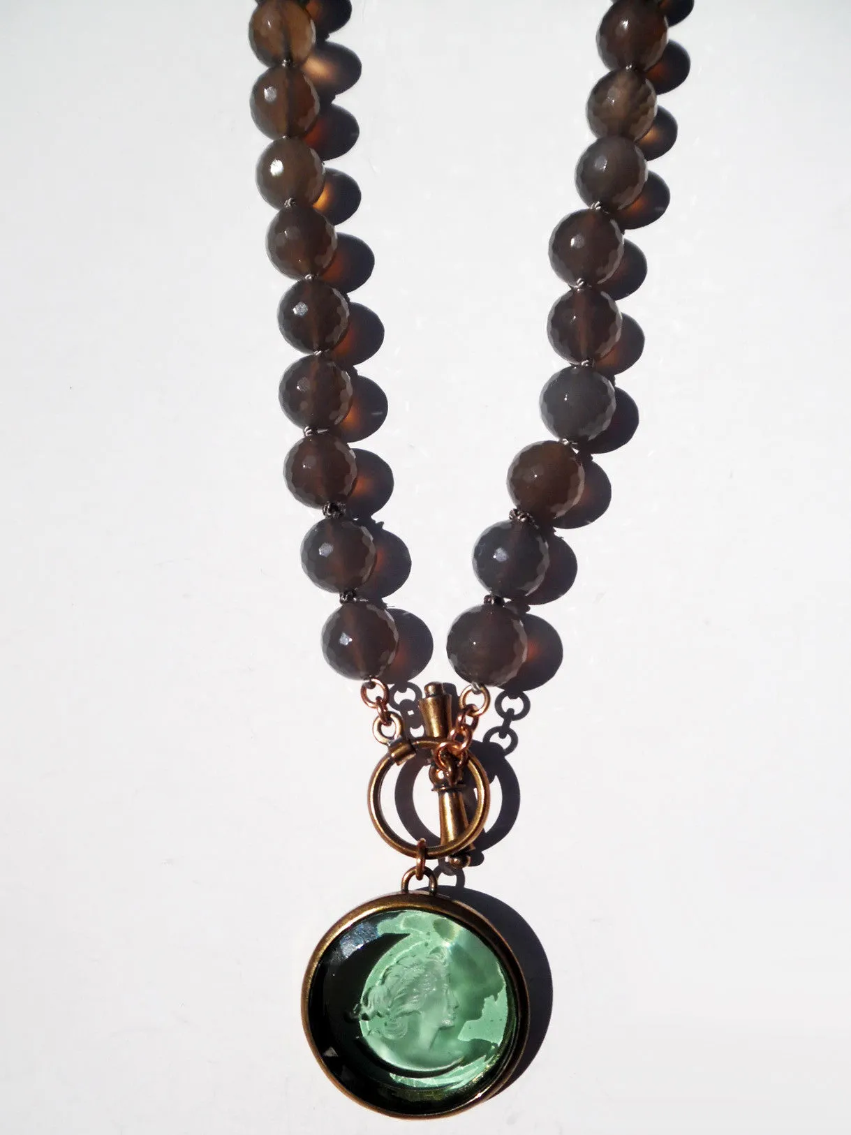 Necklace Intaglio On Faceted Glass Beads