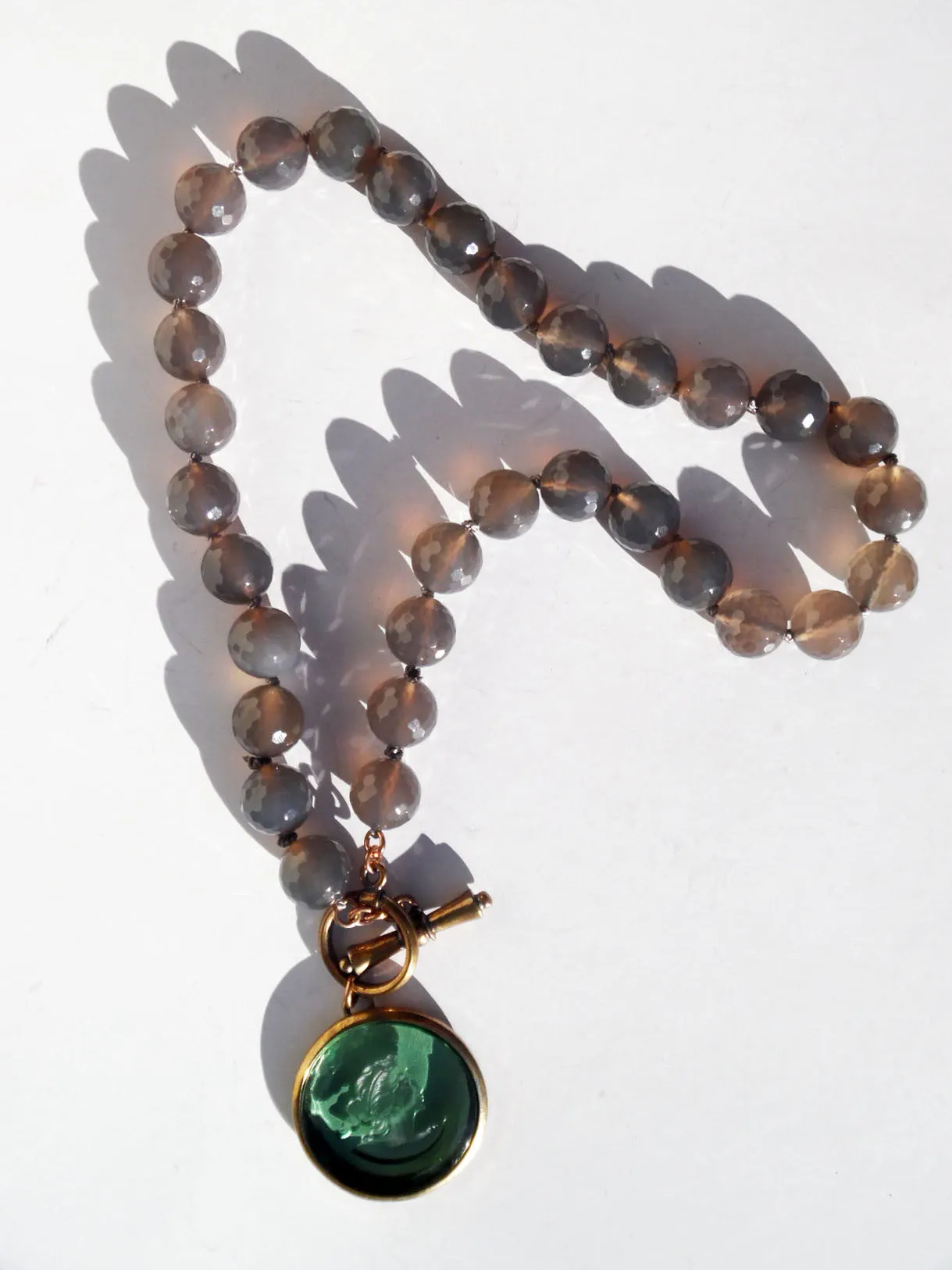 Necklace Intaglio On Faceted Glass Beads