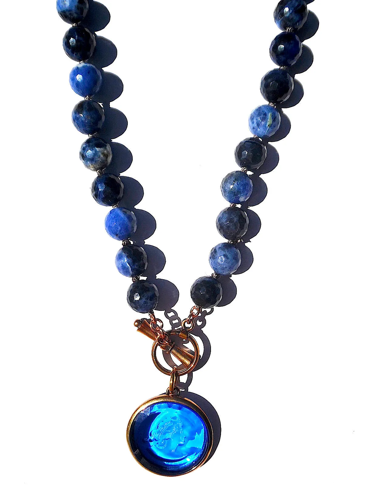 Necklace Intaglio On Faceted Glass Beads