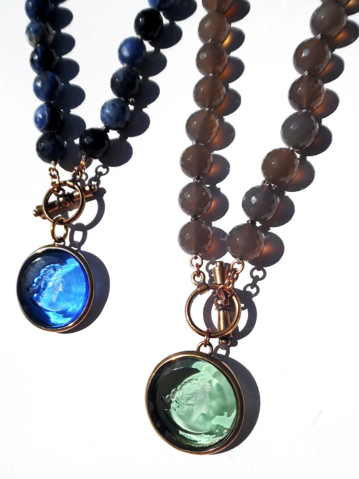 Necklace Intaglio On Faceted Glass Beads