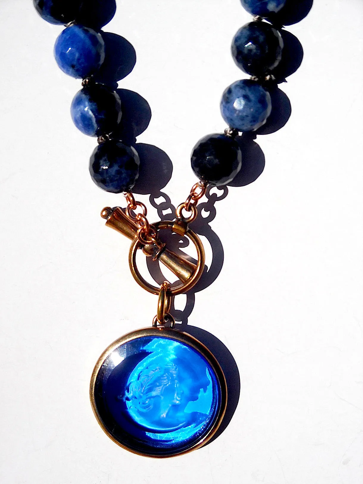 Necklace Intaglio On Faceted Glass Beads