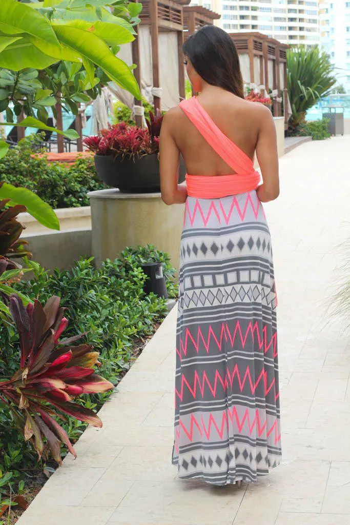 Neon Coral Tie Back Maxi Dress