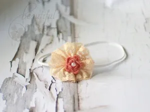 Peach and Coral Lace Flower Headband