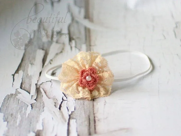 Peach and Coral Lace Flower Headband