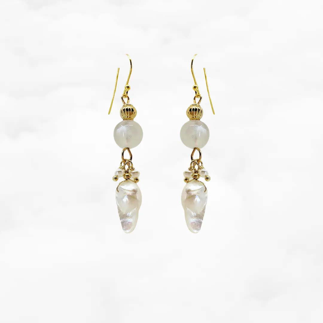 Pearl Feather Moonstone Earrings