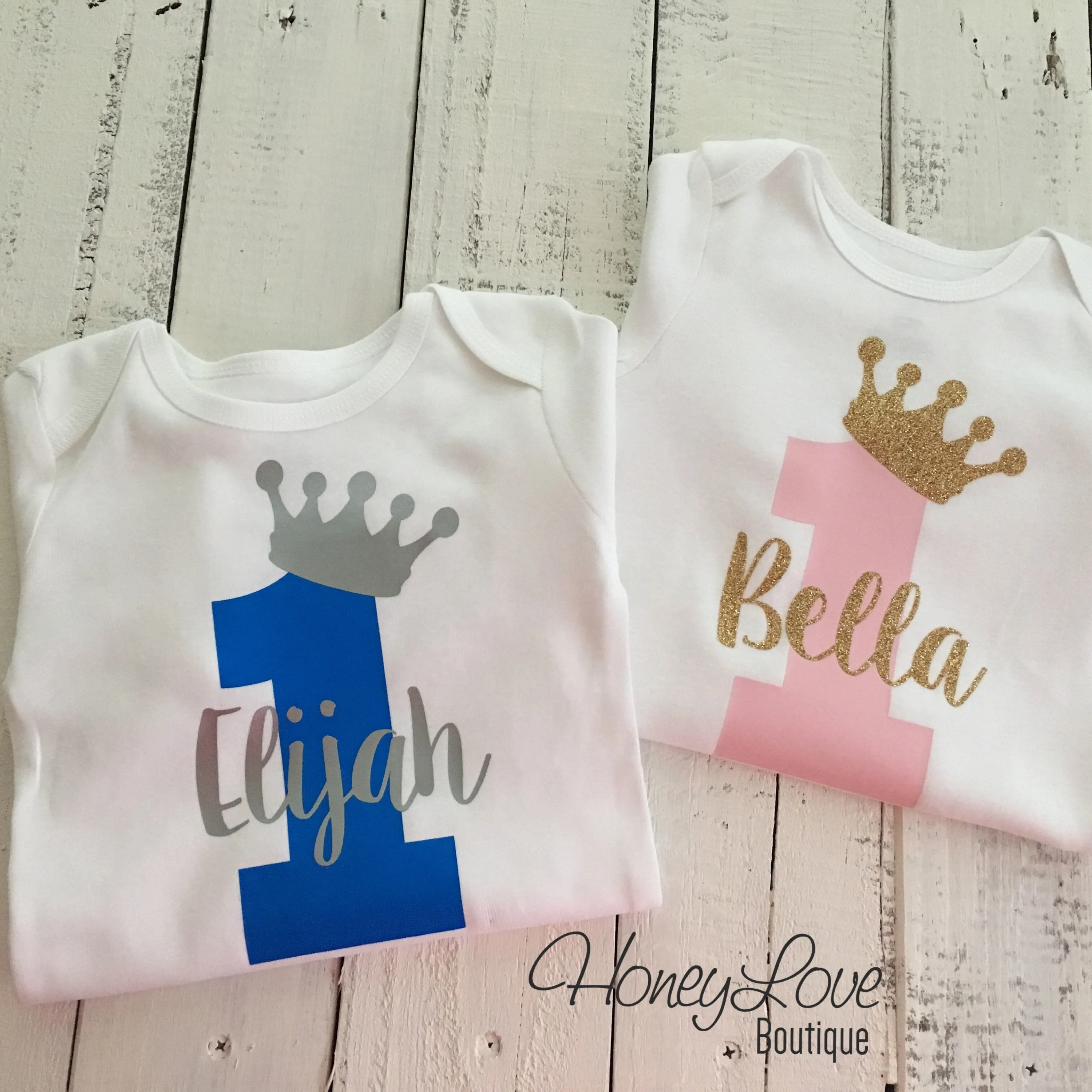 Personalized First Birthday Prince/Princess Bodysuit - Boy/Girl Twins