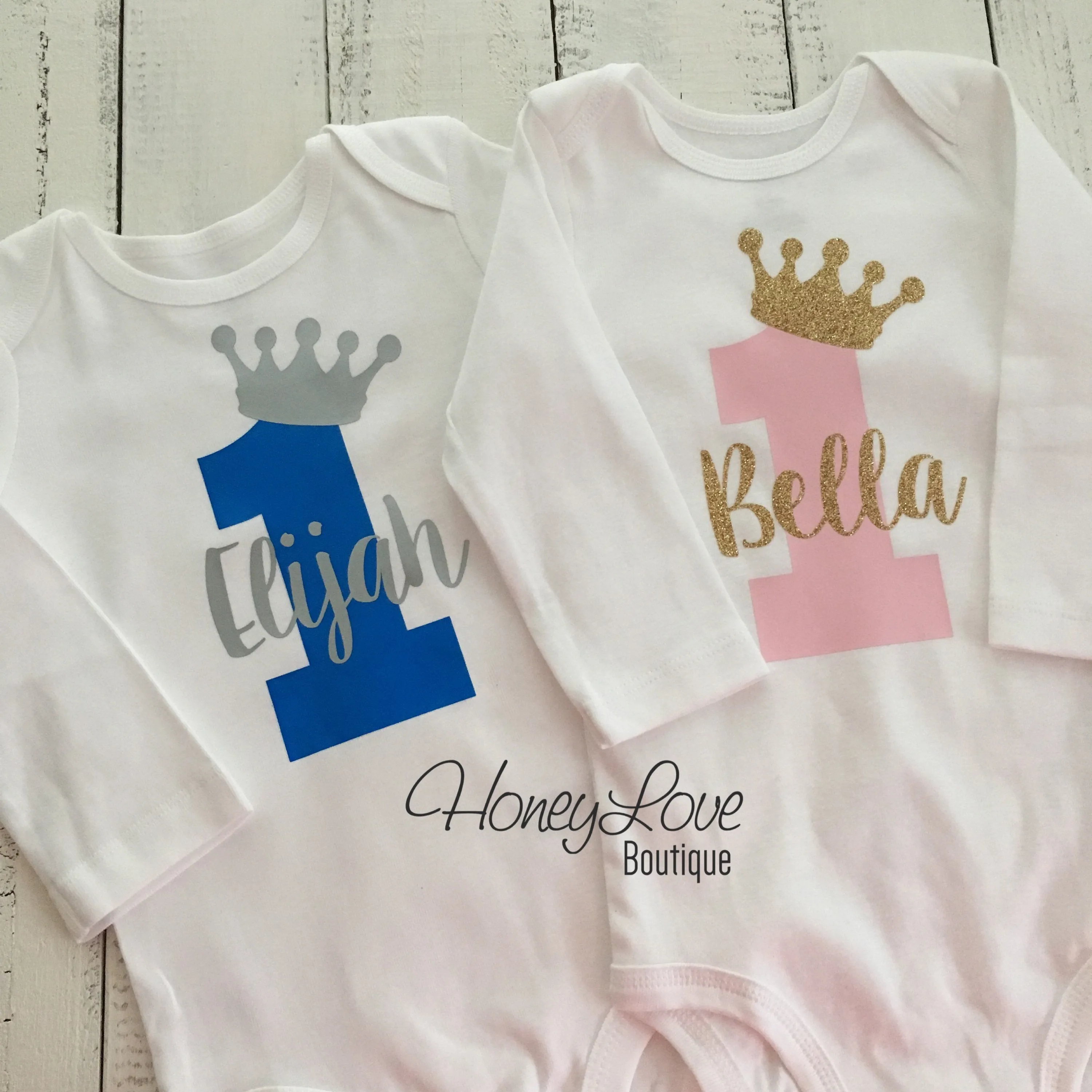 Personalized First Birthday Prince/Princess Bodysuit - Boy/Girl Twins