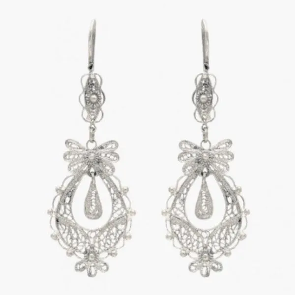 Portugal Jewels - Filigree Princess Earrings in Silver