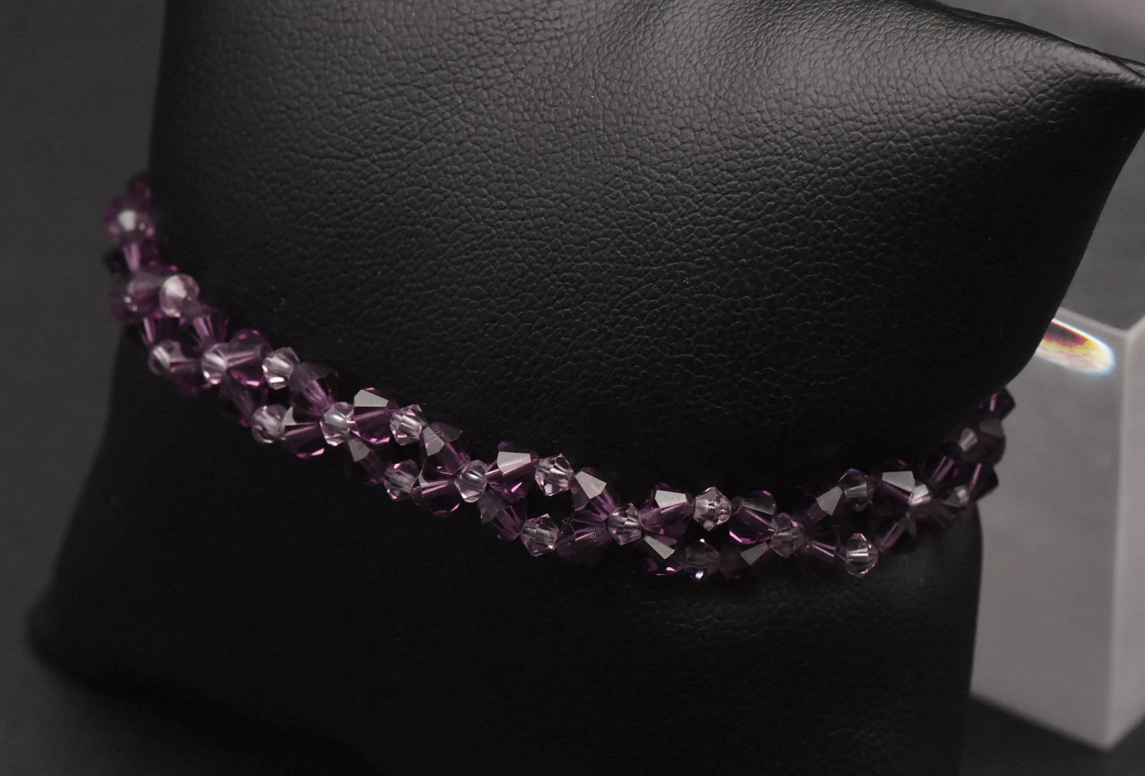 Purple Glass Beaded Bracelet with Sterling Silver Clasp - 7"