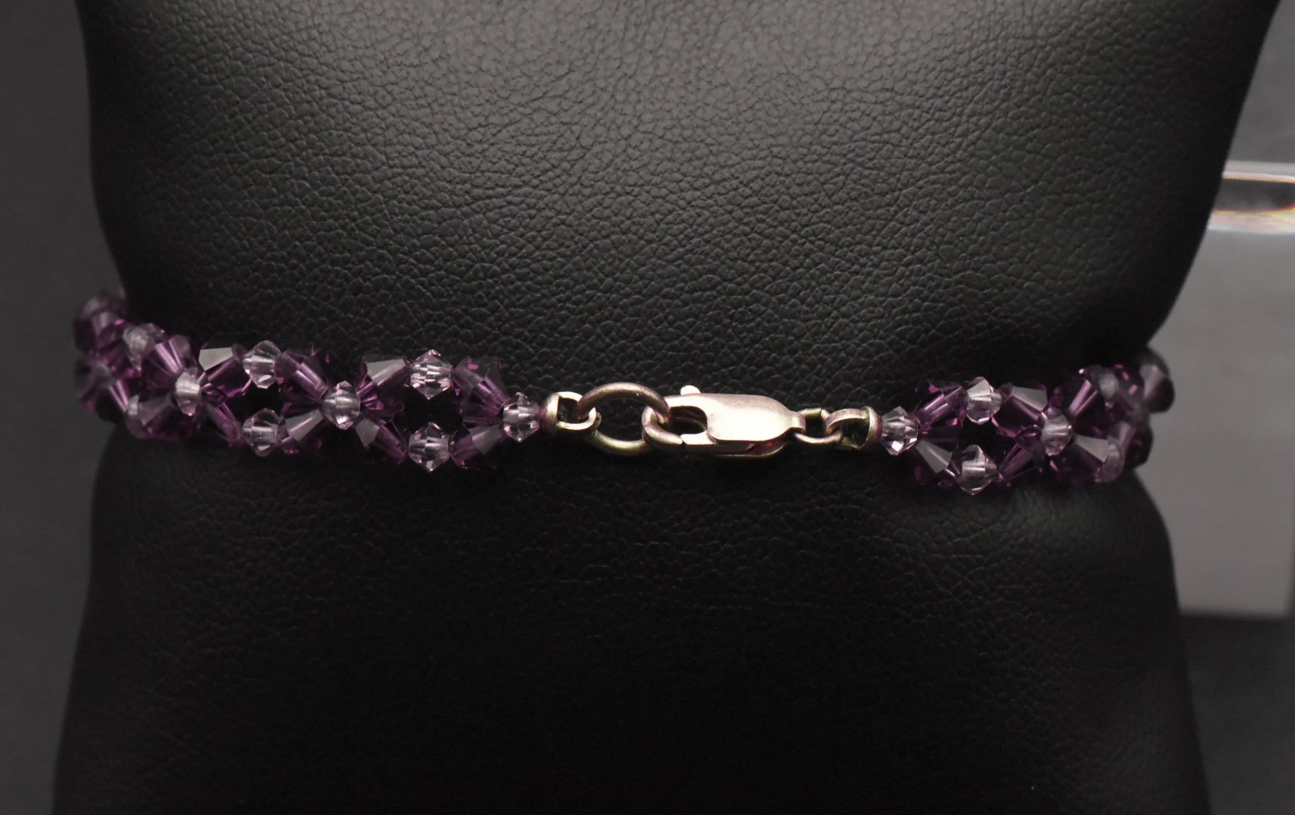 Purple Glass Beaded Bracelet with Sterling Silver Clasp - 7"