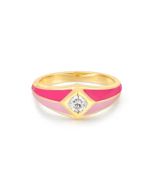 Pyramid Stud Signet Ring- Pink- Gold