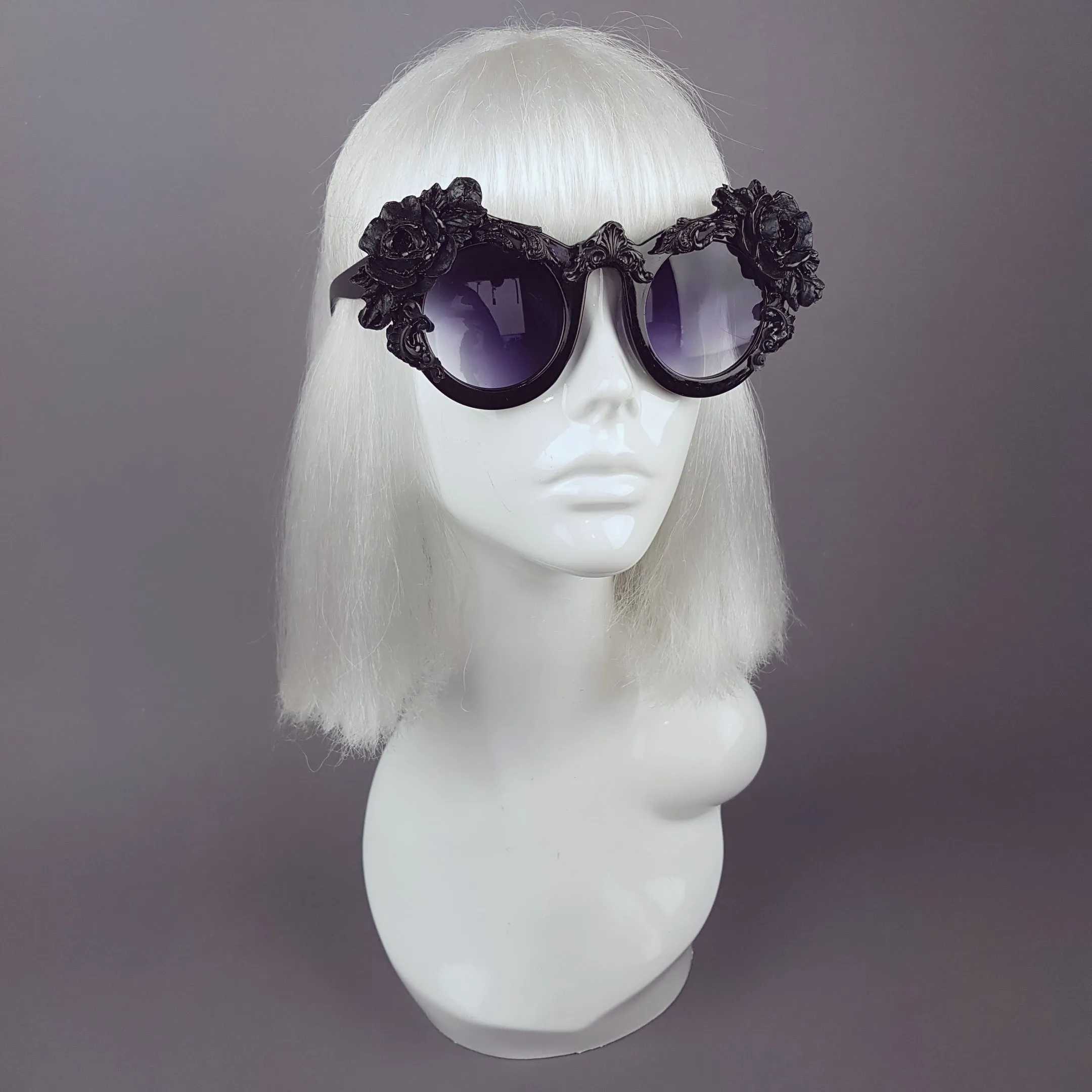 "Amaris" Black Rose Filigree Ornate Sunglasses