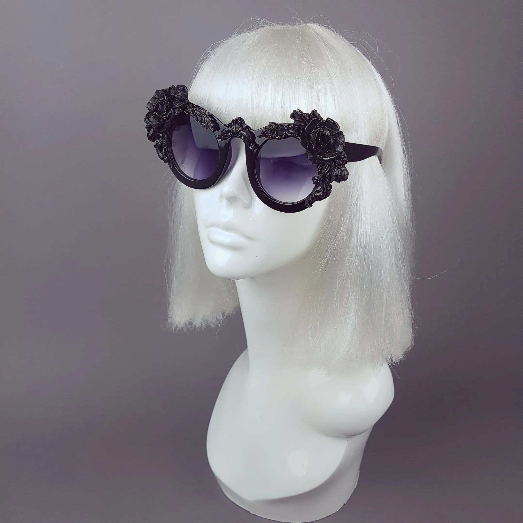 "Amaris" Black Rose Filigree Ornate Sunglasses