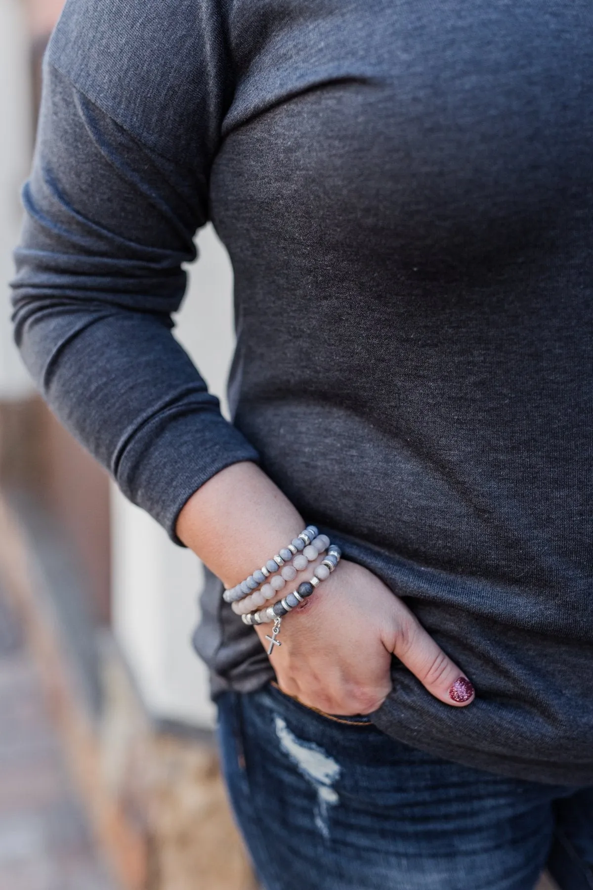 "Blessed" 3 Piece Bracelet Set- Grey