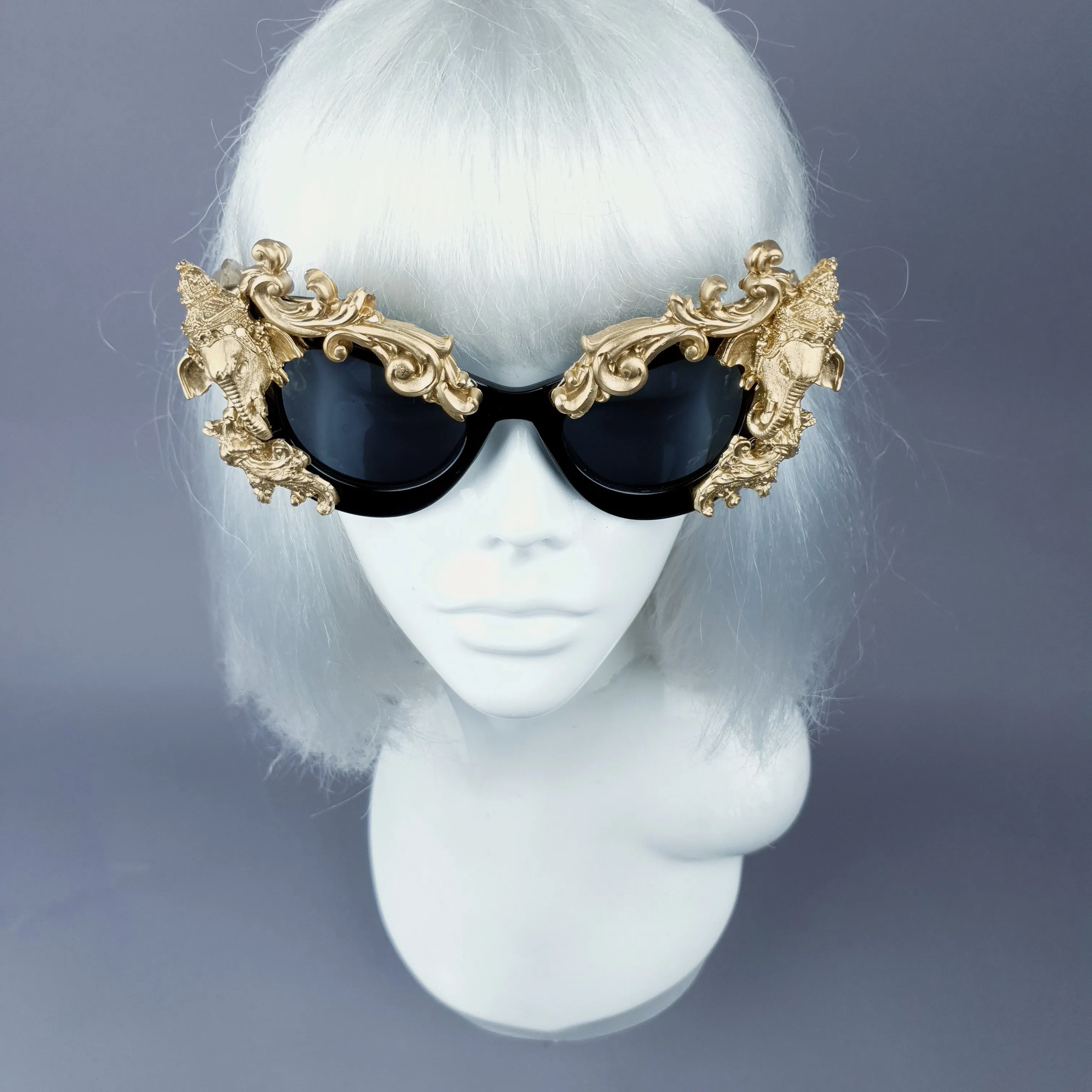 "Deva" Black & Gold Filigree Ganesh Catseye Sunglasses