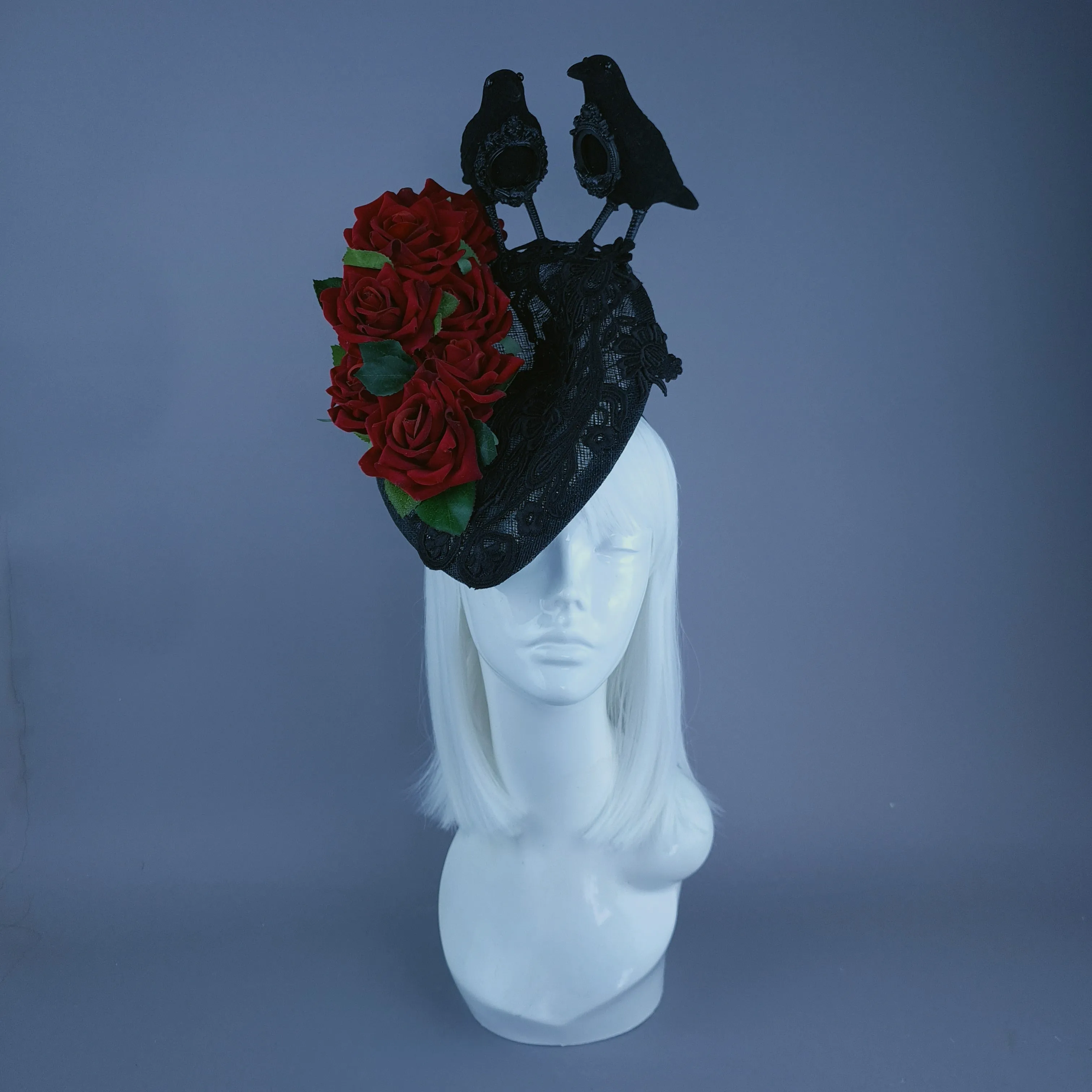 "Drusilla" Crows, Red Rose & Lace Fascinator Hat Headdress