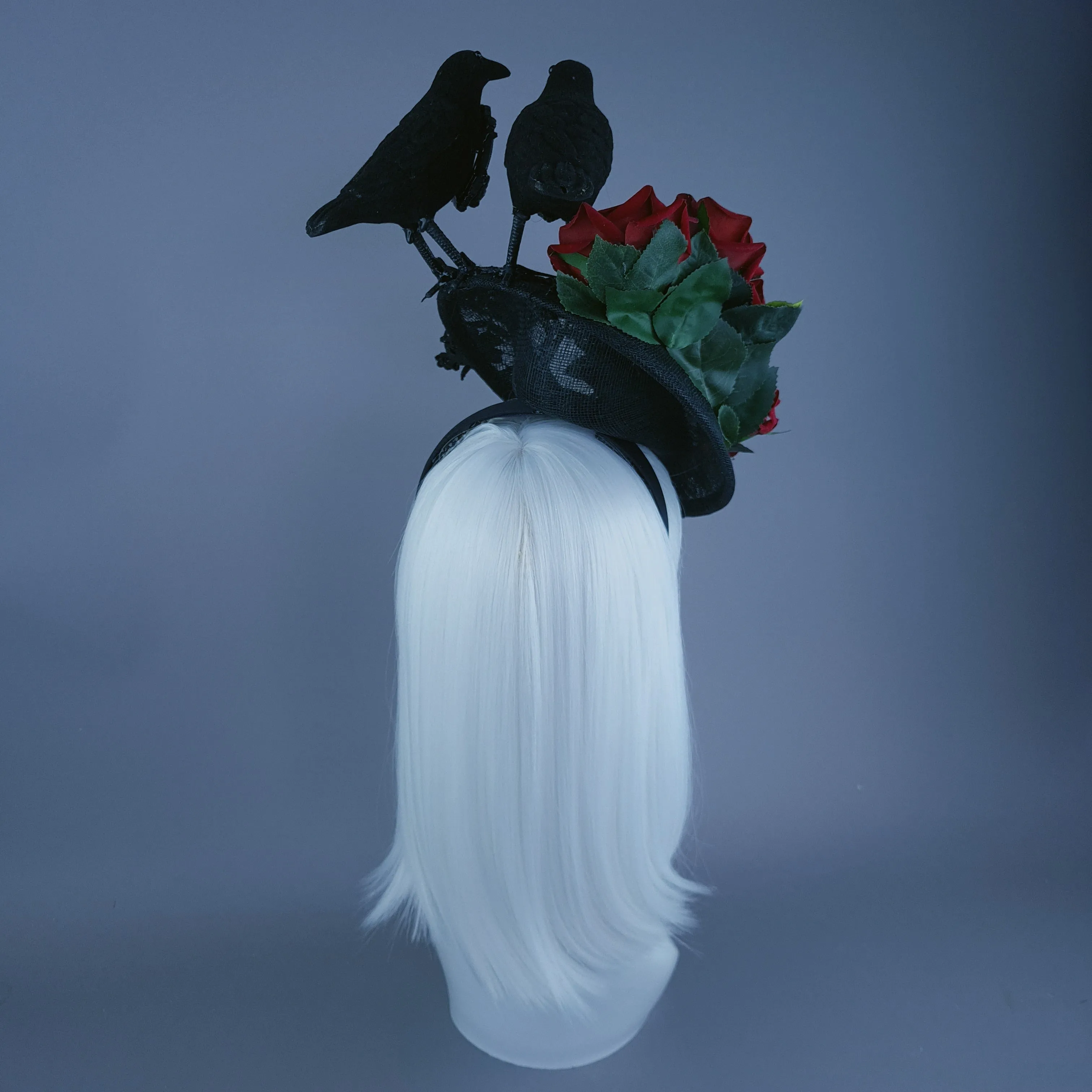 "Drusilla" Crows, Red Rose & Lace Fascinator Hat Headdress